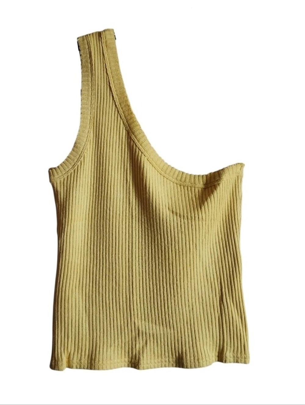 Ribbed One-Shoulder Tank Top - Yellow